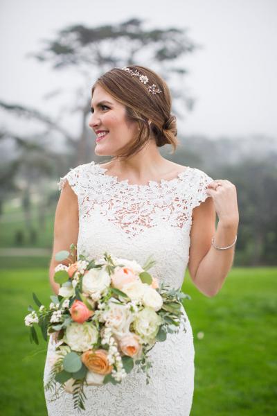 Beautiful bride in Babe, a lace wedding gown by Amy Kuschel. Photo: Janae Shields Photography