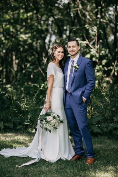 Bride wears Libby wedding gown, made in San Francisco by Amy Kuschel. Photo by Eileen K Photography