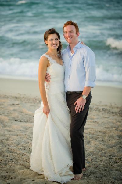 Amy Kuschel's romantic A-line wedding dress Alexandra was perfect for this couple's destination wedding. Photography: Sara Richardson Photography.