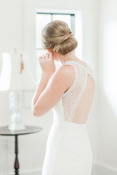 Bride wears Garbo lace wedding gown, made in San Francisco by Amy Kuschel. Photo by Audrey Rose Photography
