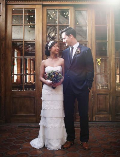 Cindy is stunning, stylish and flirty, in Valentine. Wedding dress and headband by Amy Kuschel. Photography: Max and Friends.