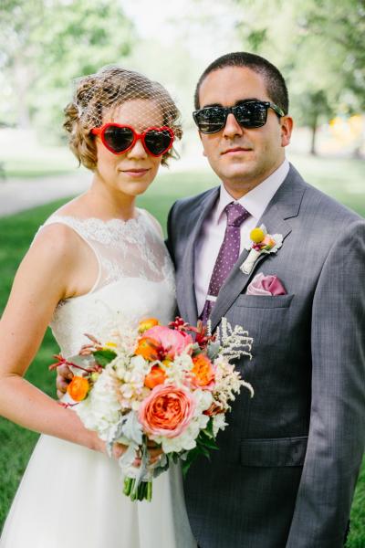 Charming. Even quirky in Amy Kuschel's Mimosa tea length wedding gown. Photography: Rusty Wright.