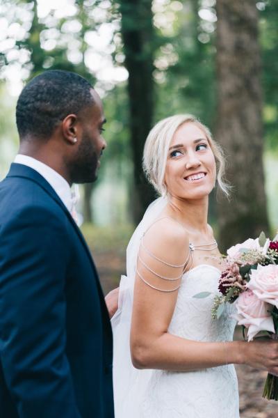 Bride said "I DO" in Cassidy, an Amy Kuschel lace wedding dress made in San Francisco