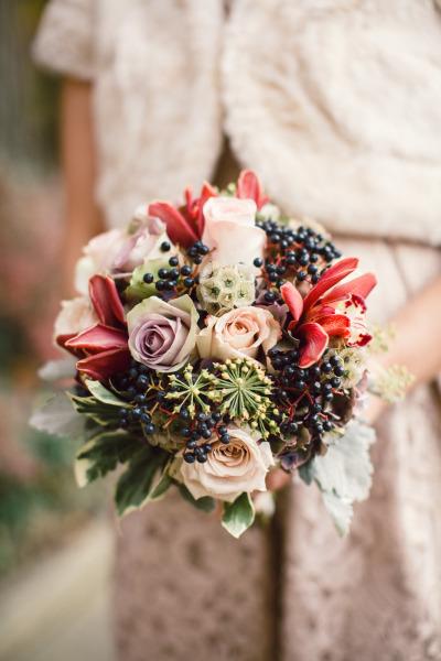 Danielle's bridesmaid bouquet. Bride married in Amy Kuschel's Viva wedding gown. Photo credit: Lauren Gabrielle Photography.