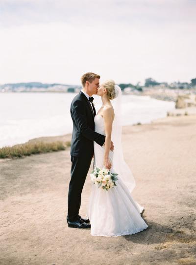 Timeless in Amy Kuschel's trumpeted lace wedding dress, Giorgia. Photography: Jessica Burke, as seen on Style Me Pretty.