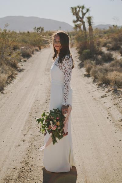Bride wears Jules in the desert. Amy Kuschel wedding gown, Jessica Christie Photography