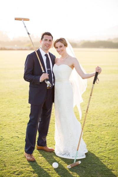The bride captures the perfect balance of charm and style for her polo themed wedding in Kennedy, wedding gown by Amy Kuschel. Photography: Michael & Anna Costa Photography, as seen on Style Me Pretty.