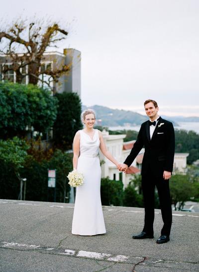 Congratulations, Eva & Chris! Bride wears Amy Kuschel's Margaret Ann gown. Photo courtesy of Christina McNeill.