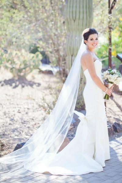 Jessica in Amy Kuschel's strapless silk taffeta wedding dress, Tulip. Photo credit: Erica Velasco Photographers.