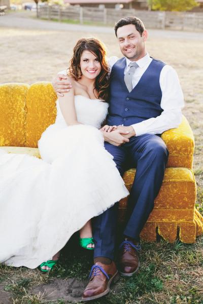 Congratulations, Jessica and Chad! Jessica wears Amy Kuschel's Voila! wedding dress. Photo courtesy of onelove photography.