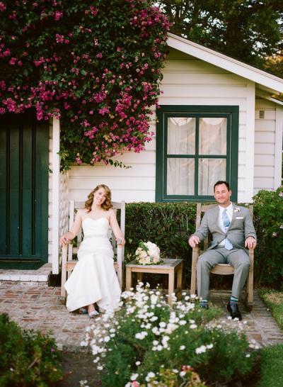 Jessica and Tom wed at Mission Ranch, Carmel. Bride wears Tulip by Amy Kuschel. Photo courtesy of Christina McNeill.