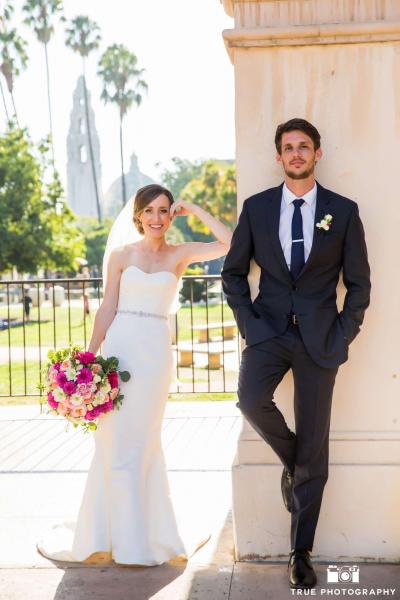 Kelly wears Lennon, an Amy Kuschel wedding gown made in USA. Credit: True Photography Weddings