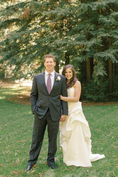 Playful and charming in Loretta, an Amy Kuschel silk taffeta wedding dress. Venue: Nestldown. Photography: Carlie Statsky Photography.