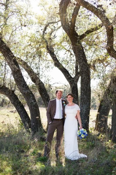 Liv & Matt wed in Ceres Park Ranch. Bride wears Gracia by Amy Kuschel. Photo courtesy of Cory Ryan Photography.