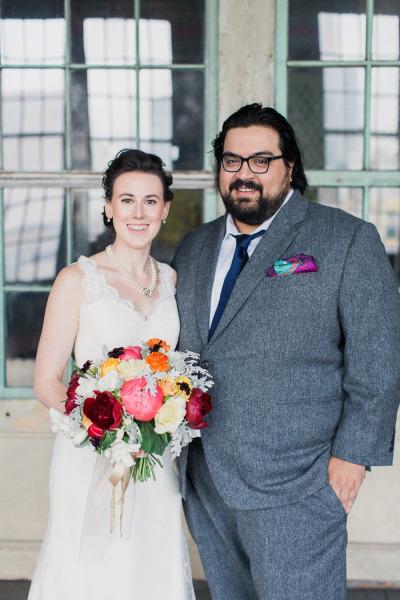 Amy Kuschel's Sierra wedding gown is perfect for a celebration of love, like Liz & Shankar's modern Indian themed wedding. Photography by Mademoiselle Fiona.