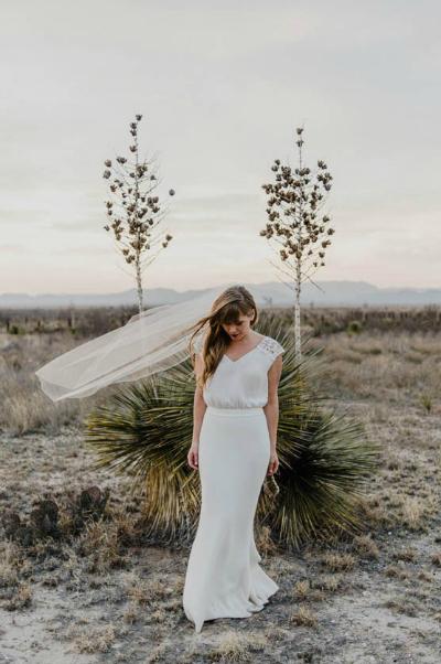 Bride wears Amy Kuschel's Luna wedding gown, made in San Francisco, California. Photography: Jennifer Moher