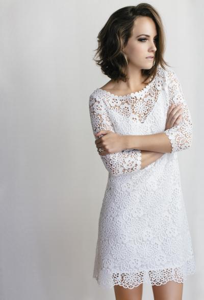 Mingle, Amy Kuschel little white dress made in San Francisco. Photo: Modern Love Photography, Hair & Makeup: Lindsay Skog