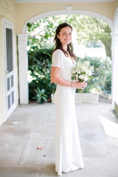 Nell said "I DO" in Avedon with custom flutter sleeve, wedding dress by Amy Kuschel San Francisco, photo by Kristen Gardner