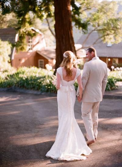 Alice & Jake's Orchard Wedding.  Alice is wearing Amy Kuschel's Paris wedding gown. 