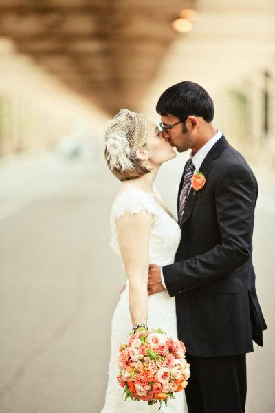 Molly wearing Amy Kuschel's Rita Wedding Gown with Anand.