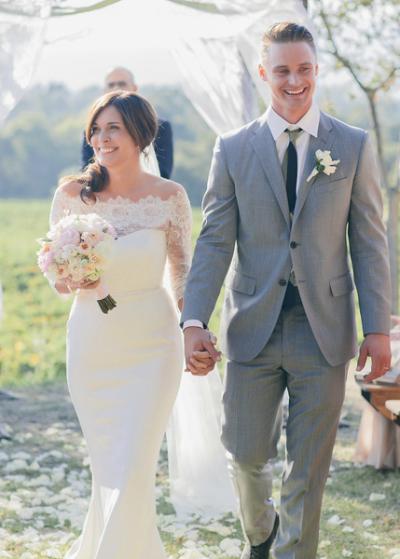 Hearts flutter at the sight of the bride in Audrey's romantic Heirloom English Rose lace, wedding dress by Amy Kuschel. Photography: Claire Dobson Photography.