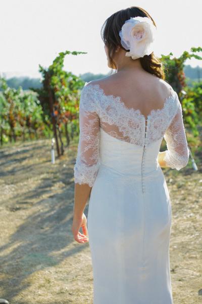 Classically elegant in Amy Kuschel's lace and crepe wedding gown, Audrey. Photography: Claire Dobson Photography.