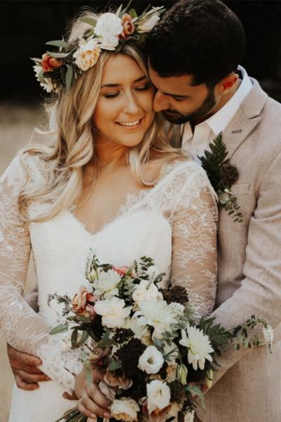 Stephanie is stunning in her Dahlia lace wedding gown by Amy Kuschel, made in San Francisco; Cecilia Proskauer Photography