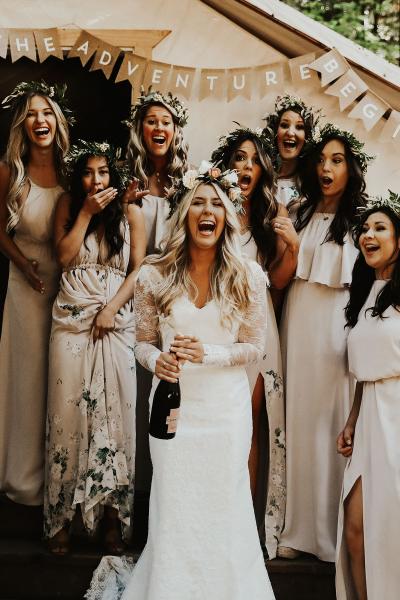 Beautiful bride tribe. Bride wears Rita wedding dress by Amy Kuschel San Francisco; Cecilia Proskauer Photography
