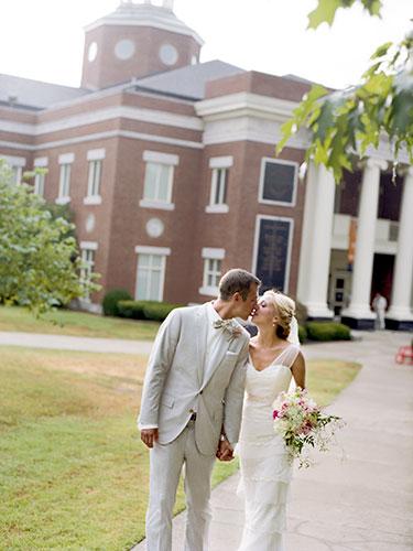 Jourdan and Andrew wed in Kentucky, as featured in Country Living Magazine. Jourdan wears Amy Kuschel's Valencia gown.