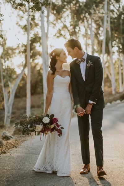 Beautiful bride in Cassidy, an Amy Kuschel lace wedding dress, photo by Burgundy Blue