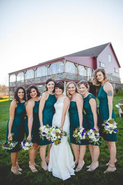 Beaming bride in Bardot, lace wedding dress by Amy Kuschel San Francisco