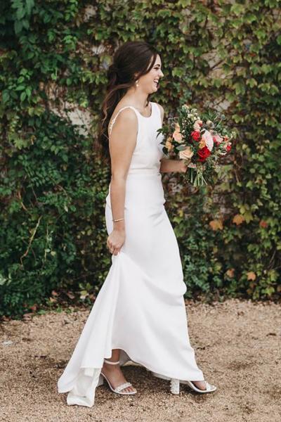 Scarlett is stunning in Jamie, a silk crepe wedding gown by Amy Kuschel, Jillian Zamora Photography