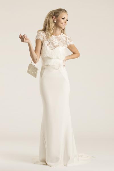 Amy Kuschel San Francisco - MGM Convertible Croplet - Halston Wedding Gown - Ella sash - 2016 DECO to DISCO Collection