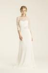 Turlington silk crepe wedding gown, Cherry lace topper, Malibu sash, made in San Francisco, California by Amy Kuschel