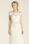 Turlington silk crepe wedding gown, Pfeiffer lace topper, Malibu sash, made in San Francisco, California by Amy Kuschel