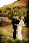 Meredith and Chris wed in Deer Valley, Utah. Bride wears Amy Kuschel's Poppy gown. Photo courtesy of Pepper Nix Photography.